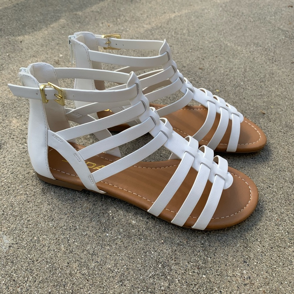 Soda Women White Gladiator Zip Up Sandal